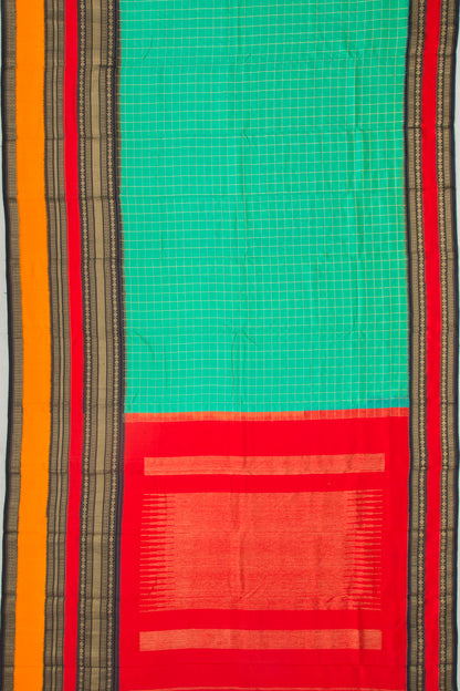 Kanchipuram Silk Twill Checks Sea Green Saree