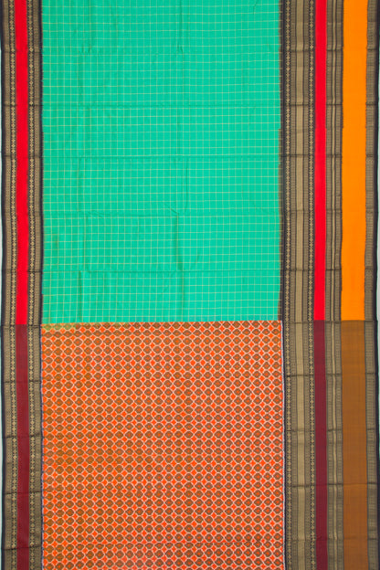 Kanchipuram Silk Twill Checks Sea Green Saree