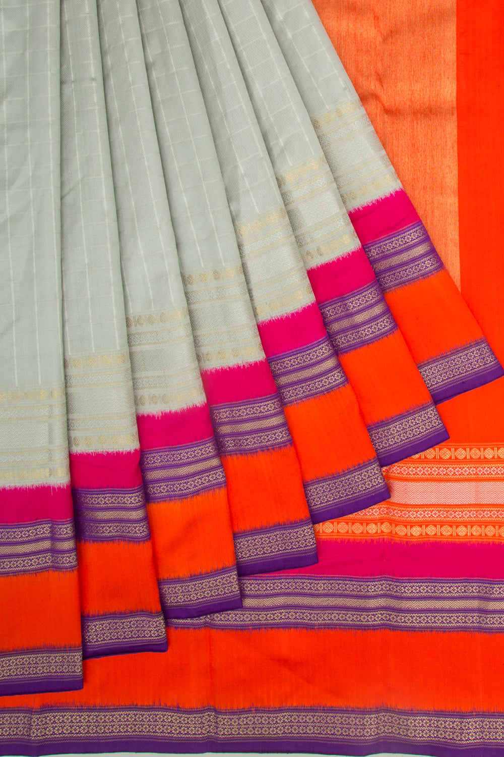 Kanchipuram Silk Twill Checks Grey Saree