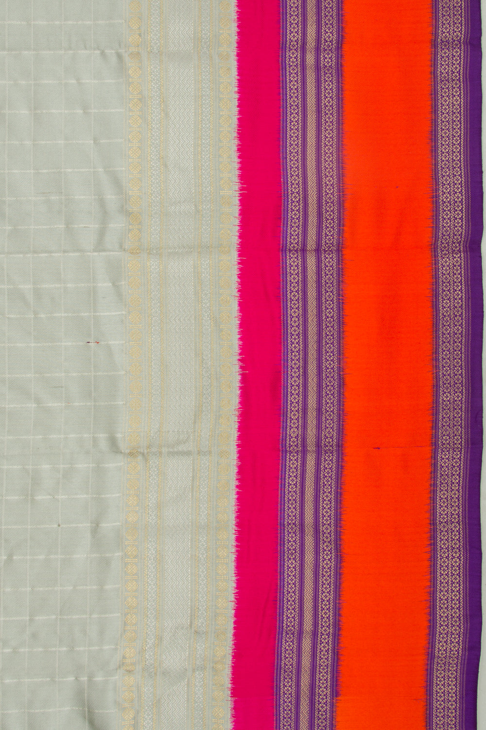 Kanchipuram Silk Twill Checks Grey Saree
