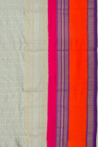 Kanchipuram Silk Twill Checks Grey Saree