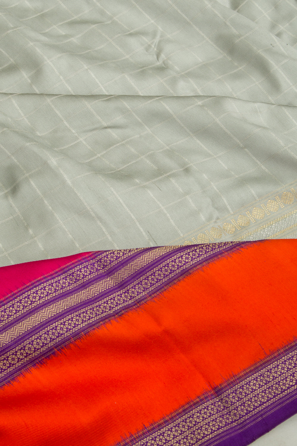 Kanchipuram Silk Twill Checks Grey Saree