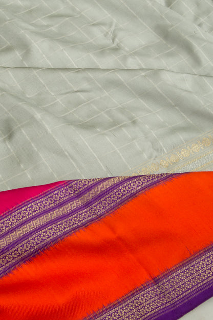 Kanchipuram Silk Twill Checks Grey Saree
