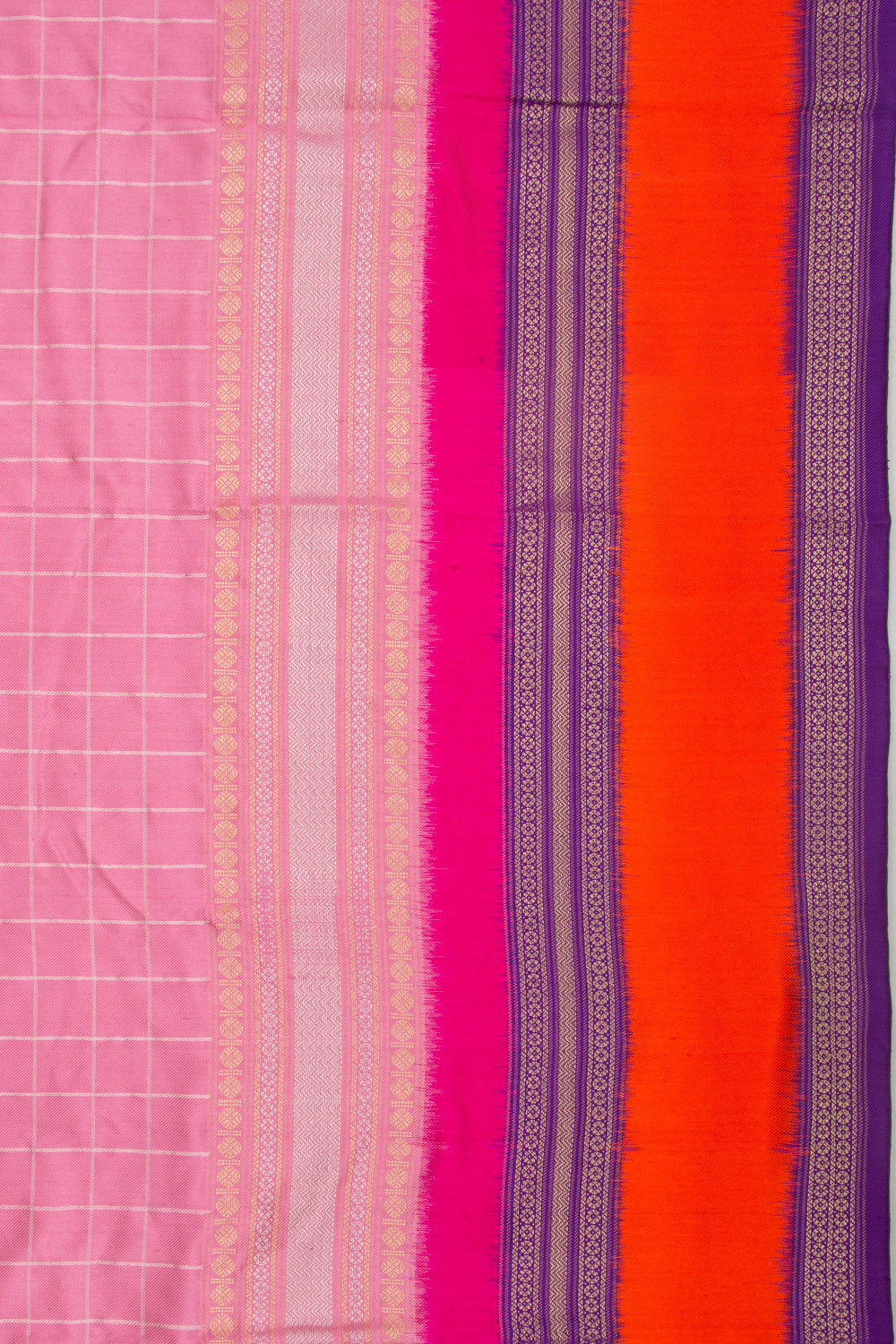 Kanchipuram Silk Twill Checks Pink Saree