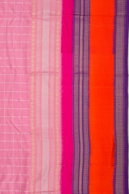 Kanchipuram Silk Twill Checks Pink Saree