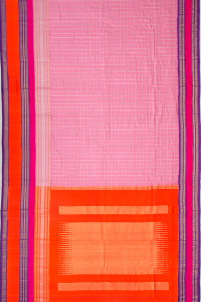Kanchipuram Silk Twill Checks Pink Saree