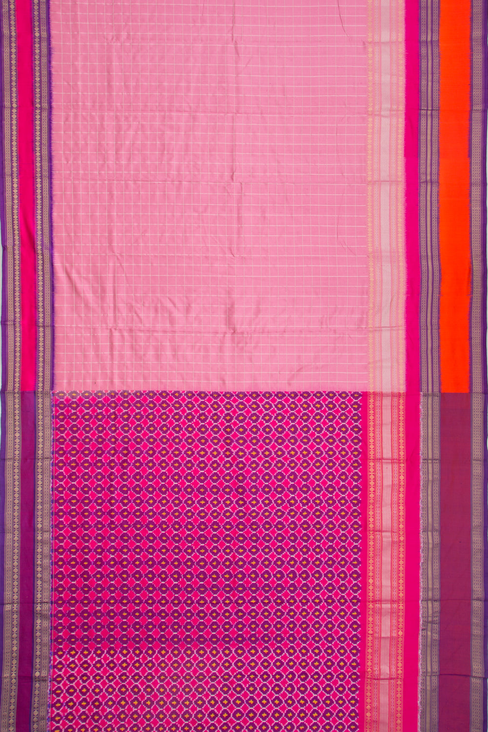 Kanchipuram Silk Twill Checks Pink Saree