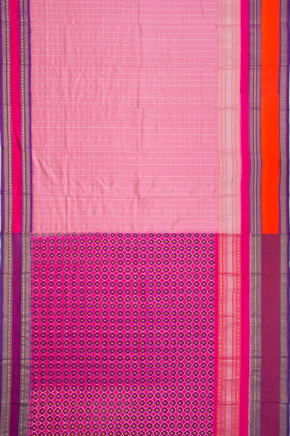 Kanchipuram Silk Twill Checks Pink Saree