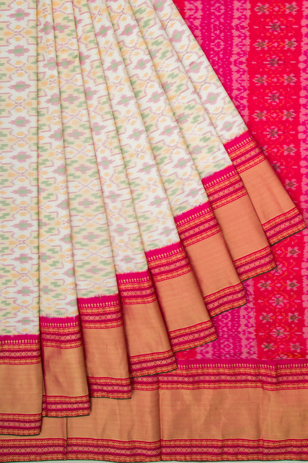 Kanchipuram Silk Ikat Twill White Saree