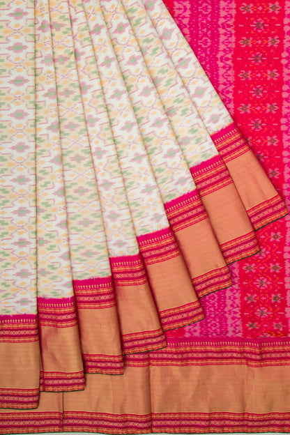Kanchipuram Silk Ikat Twill White Saree
