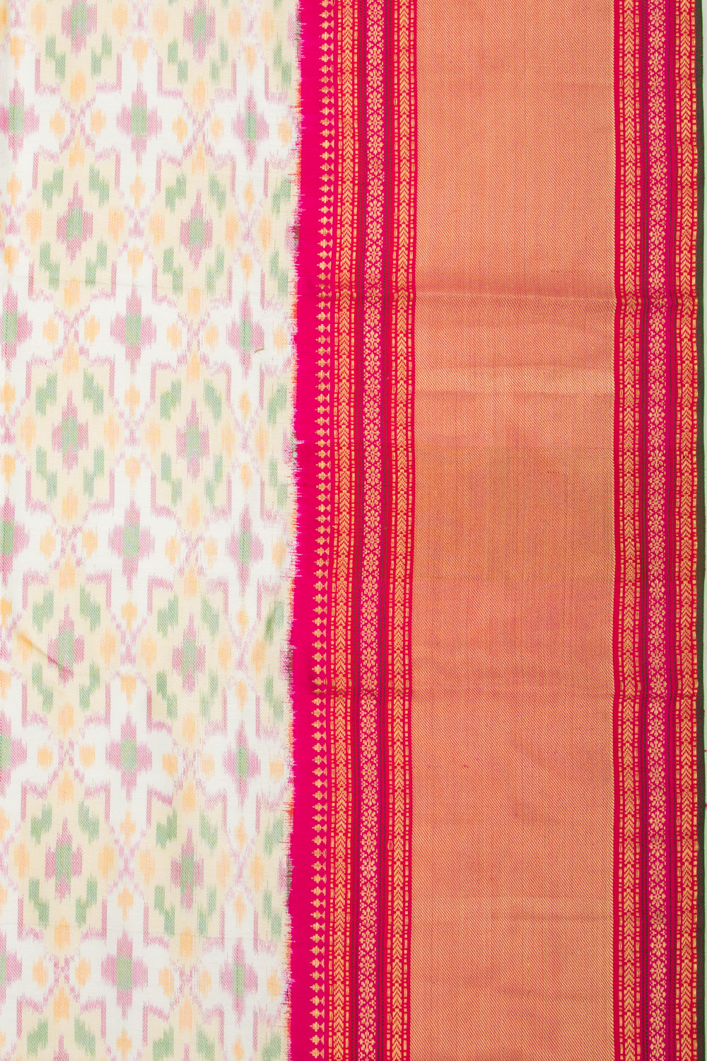 Kanchipuram Silk Ikat Twill White Saree