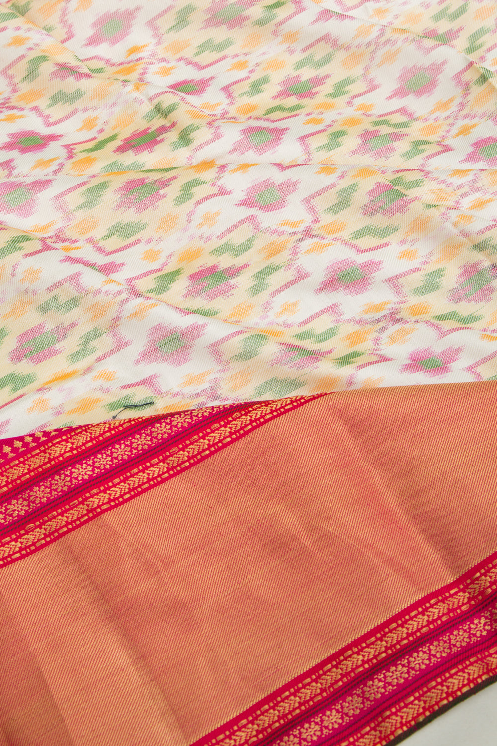Kanchipuram Silk Ikat Twill White Saree