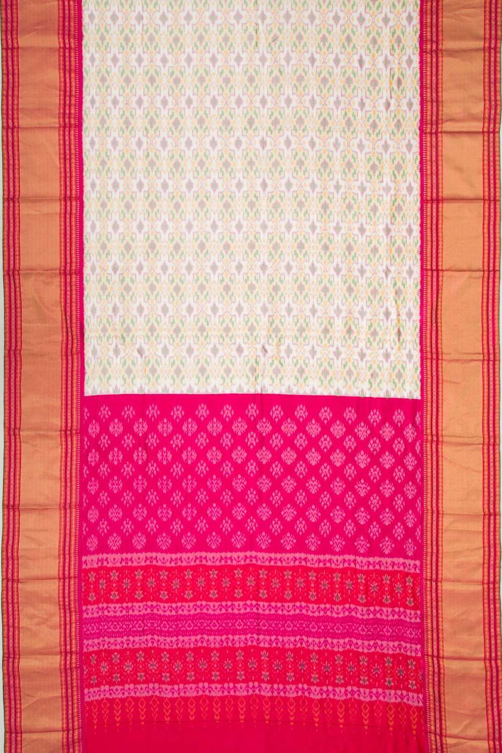 Kanchipuram Silk Ikat Twill White Saree