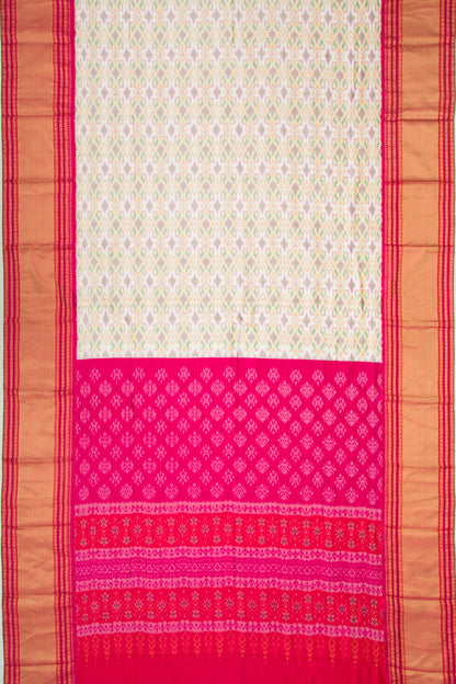 Kanchipuram Silk Ikat Twill White Saree