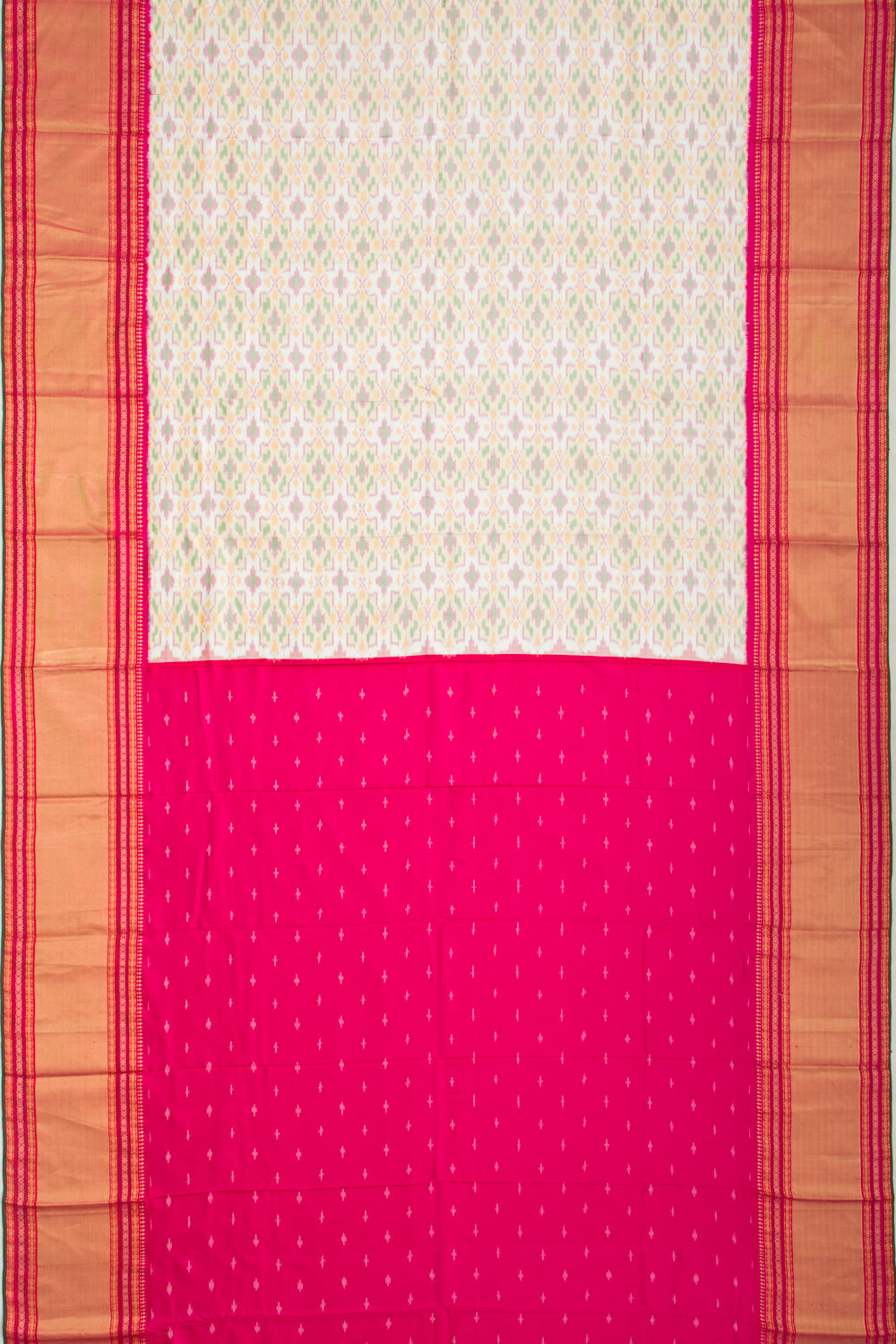 Kanchipuram Silk Ikat Twill White Saree