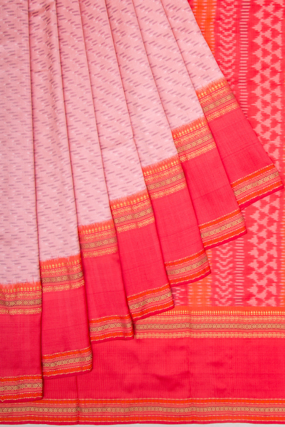 Kanchipuram Silk Ikat Twill Baby Pink Saree
