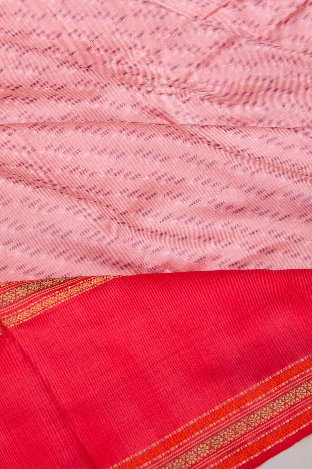 Kanchipuram Silk Ikat Twill Baby Pink Saree