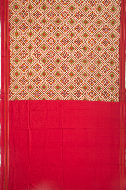 Pochampally Silk Double Ikat Cream Saree