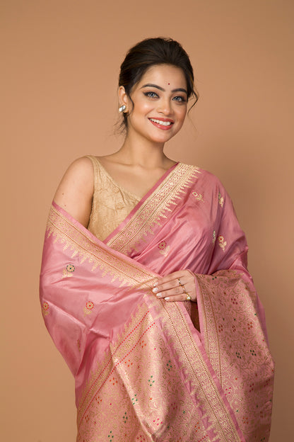 Banarasi Silk Kadwa Butta Pink Saree