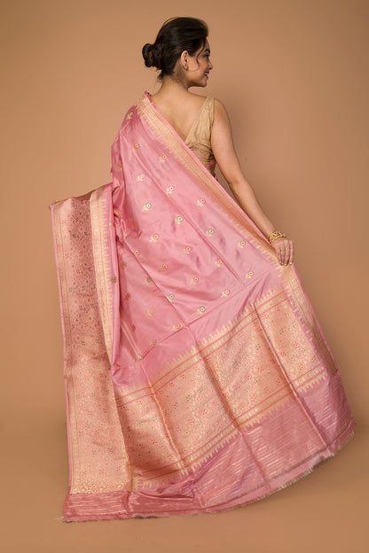 Banarasi Silk Kadwa Butta Pink Saree