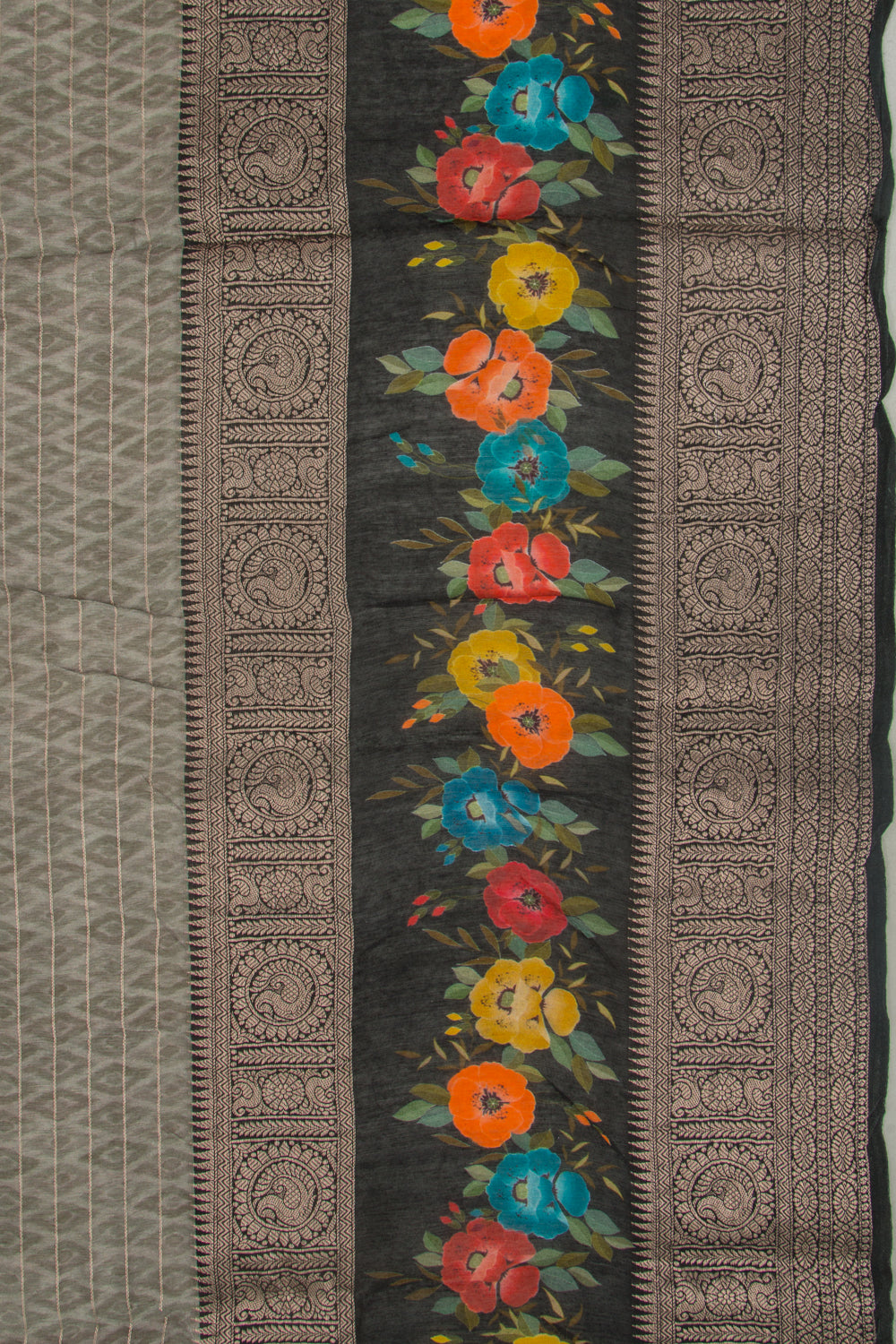 Chanderi Silk Printed And Lines Green Saree