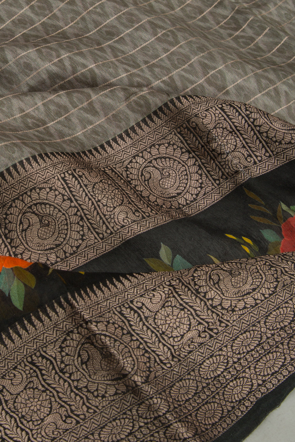 Chanderi Silk Printed And Lines Green Saree