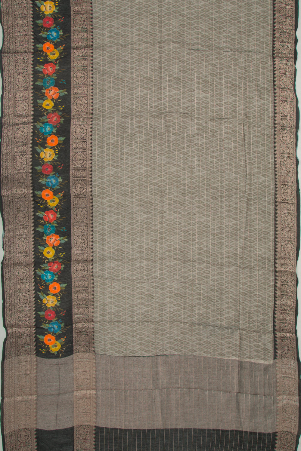 Chanderi Silk Printed And Lines Green Saree