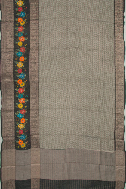 Chanderi Silk Printed And Lines Green Saree