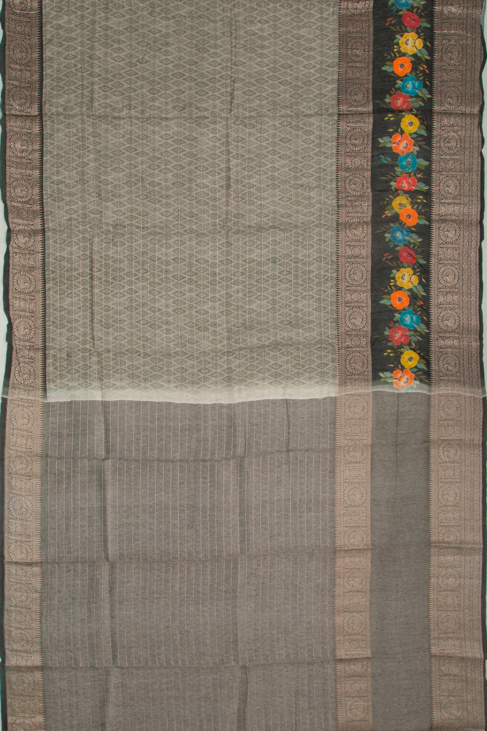 Chanderi Silk Printed And Lines Green Saree