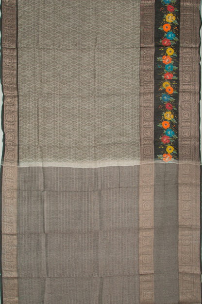 Chanderi Silk Printed And Lines Green Saree