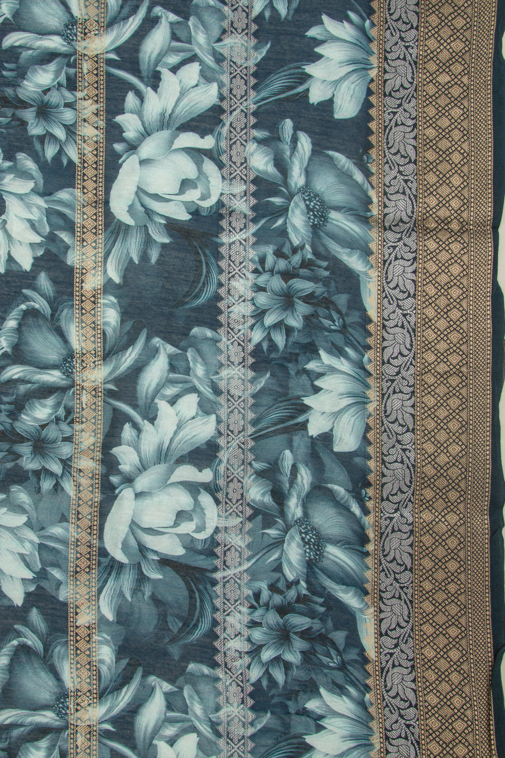 Chanderi Silk Floral Printed And Brocade Dark Blue Saree