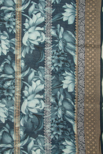 Chanderi Silk Floral Printed And Brocade Dark Blue Saree