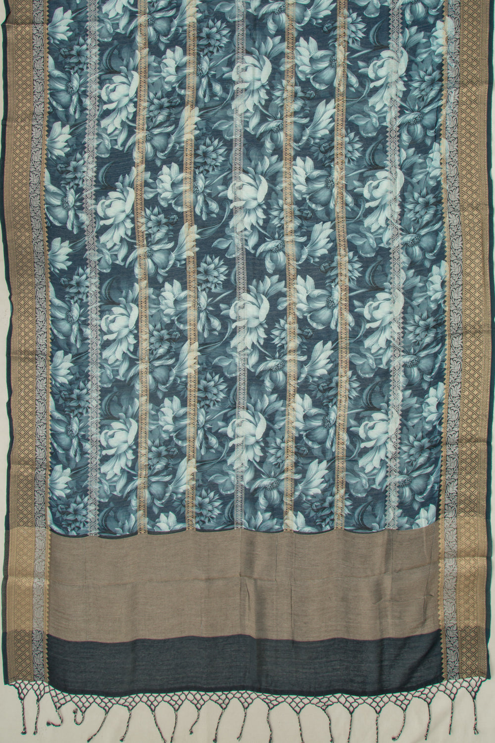Chanderi Silk Floral Printed And Brocade Dark Blue Saree