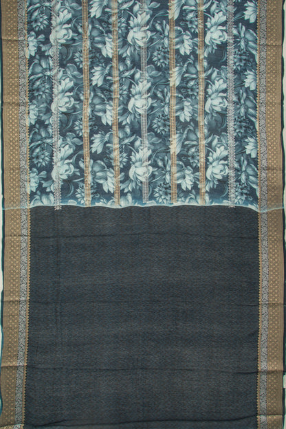 Chanderi Silk Floral Printed And Brocade Dark Blue Saree