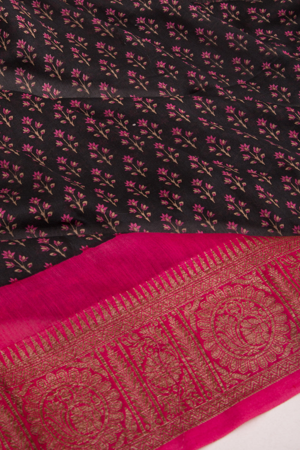 Chanderi Silk Floral Printed Black Saree