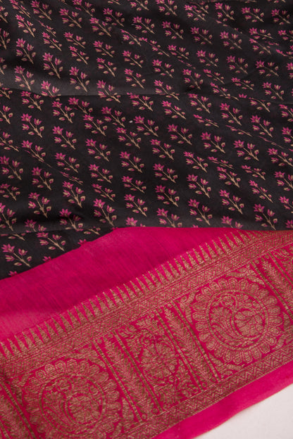 Chanderi Silk Floral Printed Black Saree