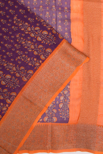 Chanderi Soft Silk Printed Purple Saree