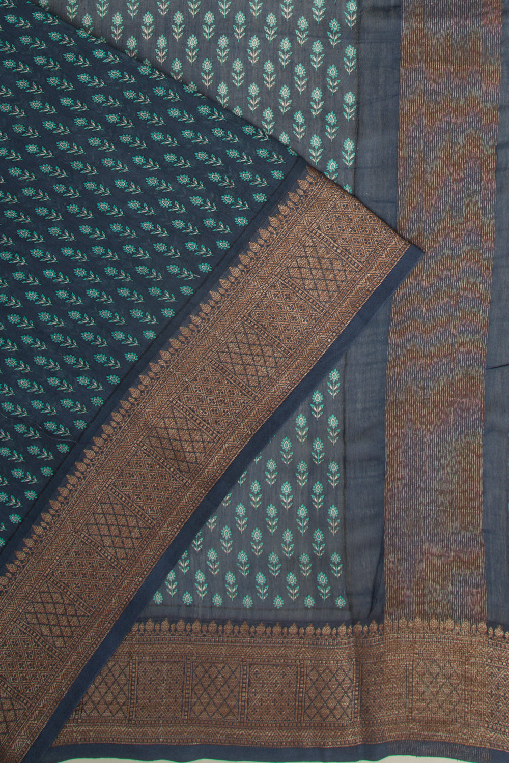 Chanderi Silk Floral Printed Dark Blue Saree