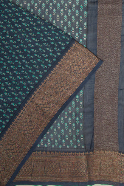 Chanderi Silk Floral Printed Dark Blue Saree