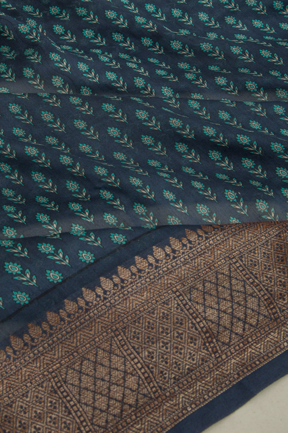 Chanderi Silk Floral Printed Dark Blue Saree
