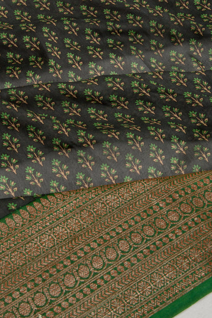 Chanderi Cotton Floral Printed Black Saree