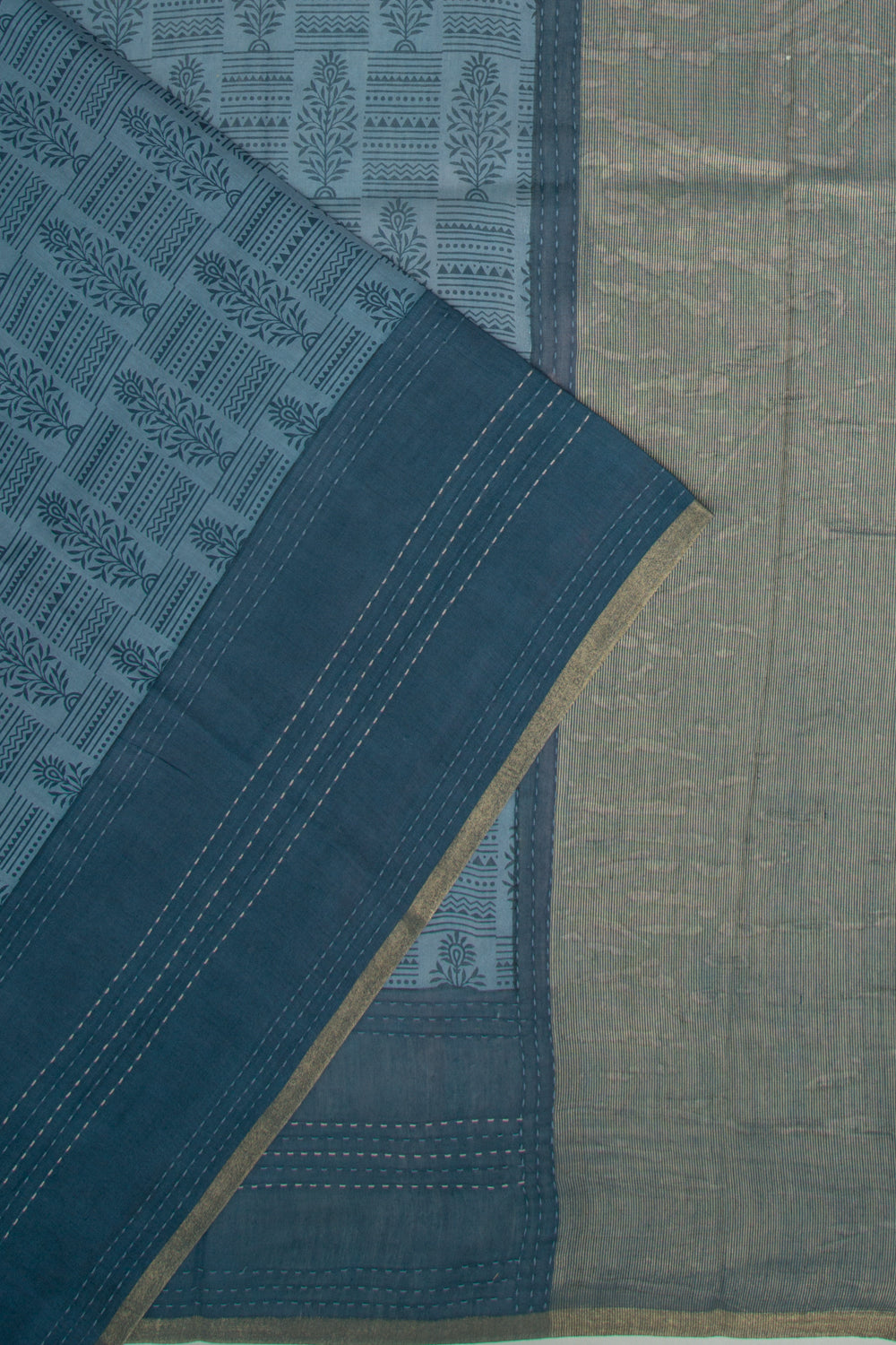 Chanderi Silk Floral Printed Dark Blue Saree