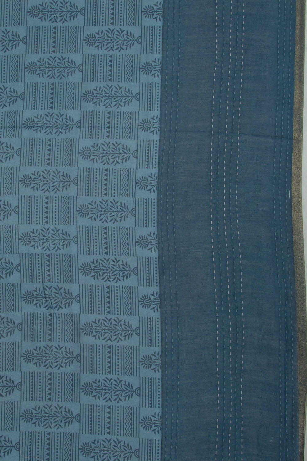 Chanderi Silk Floral Printed Dark Blue Saree