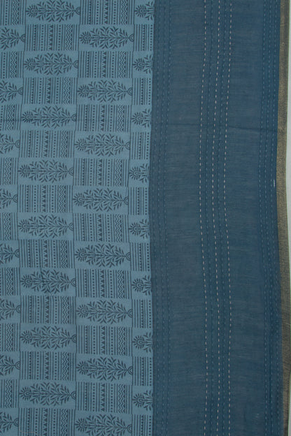 Chanderi Silk Floral Printed Dark Blue Saree