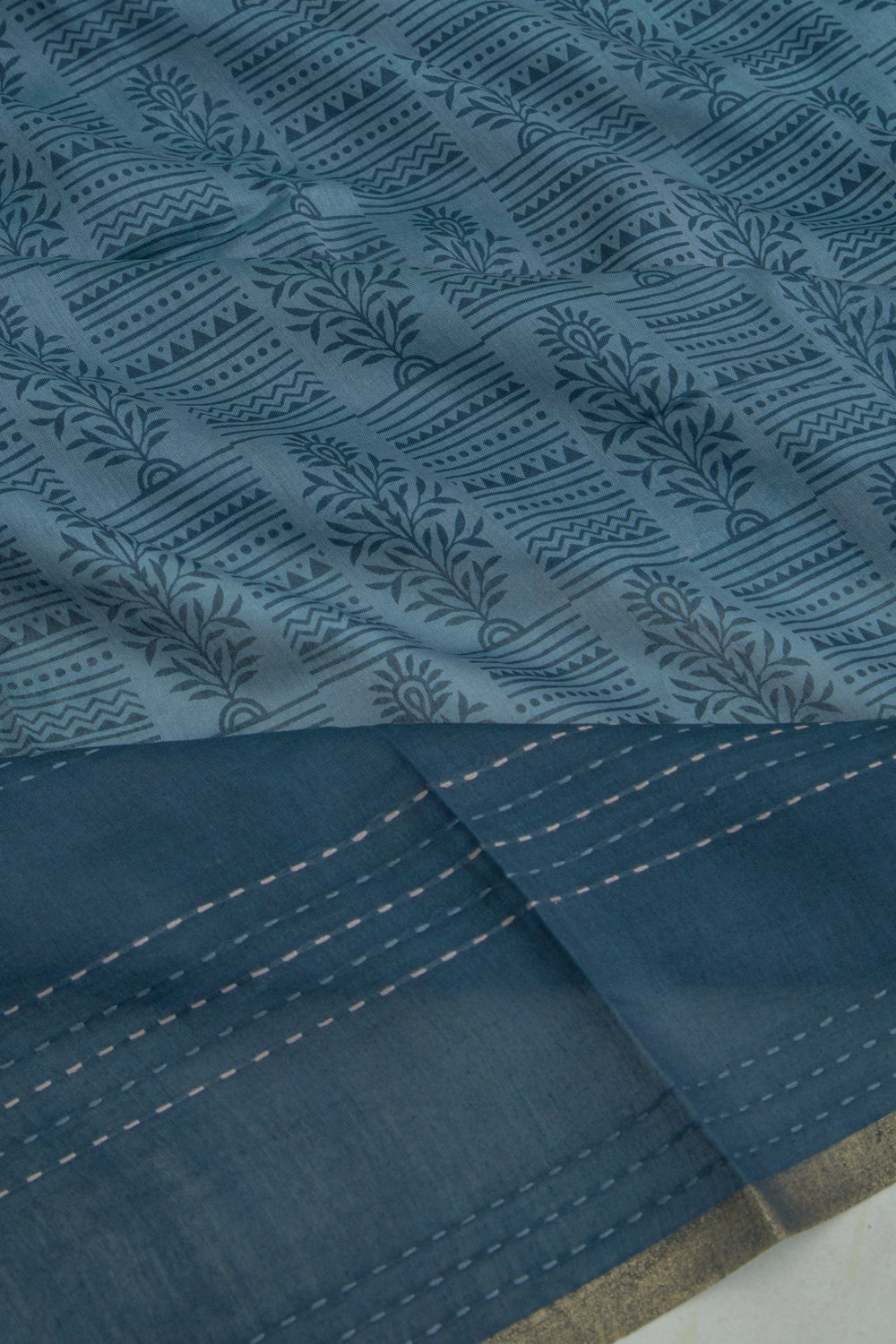 Chanderi Silk Floral Printed Dark Blue Saree