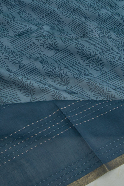 Chanderi Silk Floral Printed Dark Blue Saree