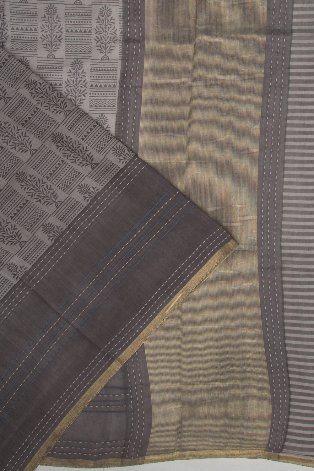 Chanderi Silk Floral Printed Grey Saree