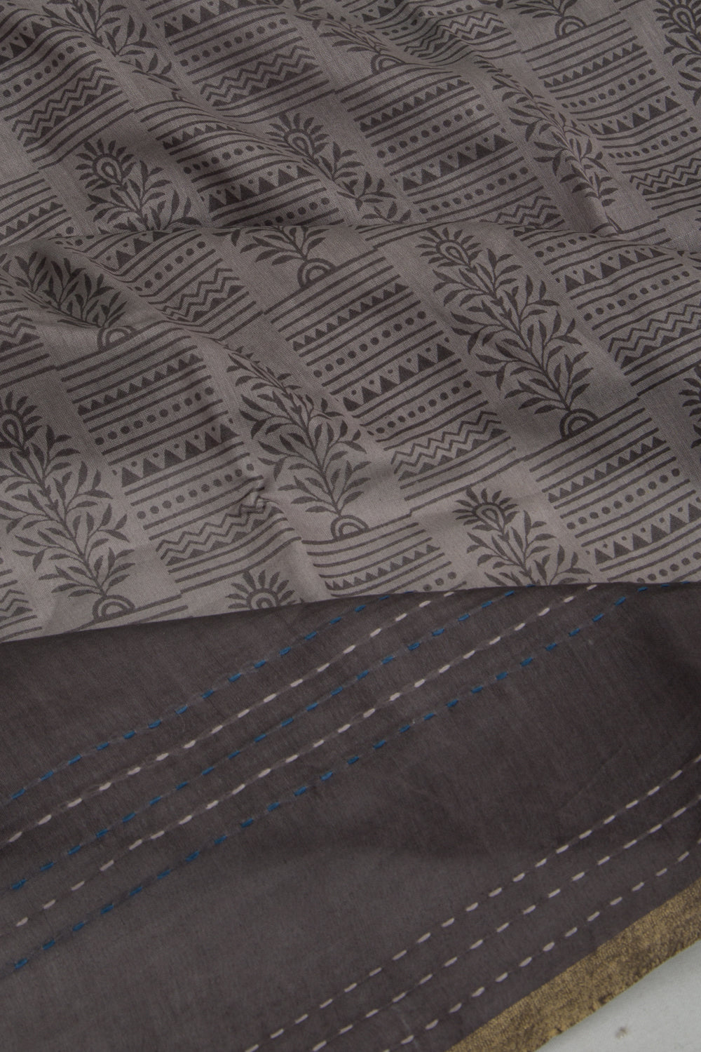 Chanderi Silk Floral Printed Grey Saree
