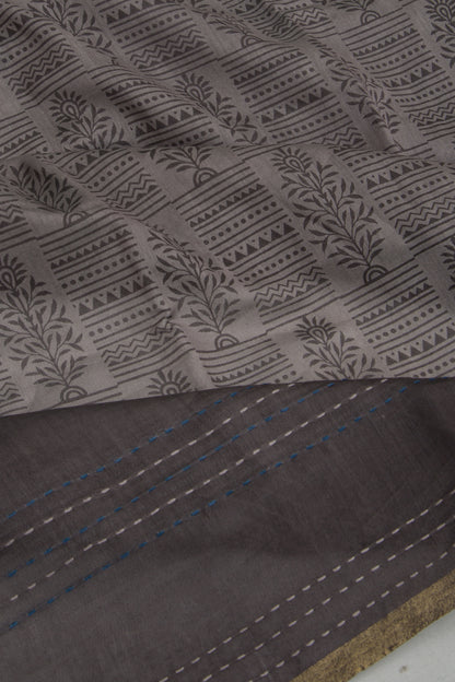 Chanderi Silk Floral Printed Grey Saree