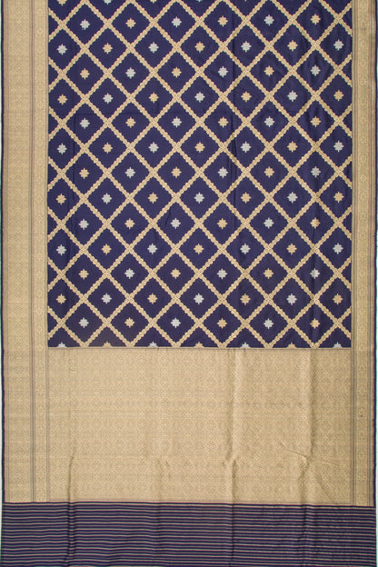 Banarasi Silk Kadwa Criss Cross Checks And Butta Dark Blue Saree